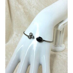 Halle Black Rhodium Black Crystal Jet Dainty Cuff Bracelet